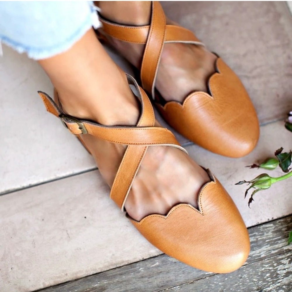 Chic Tan Women's Flats with Strap Detail